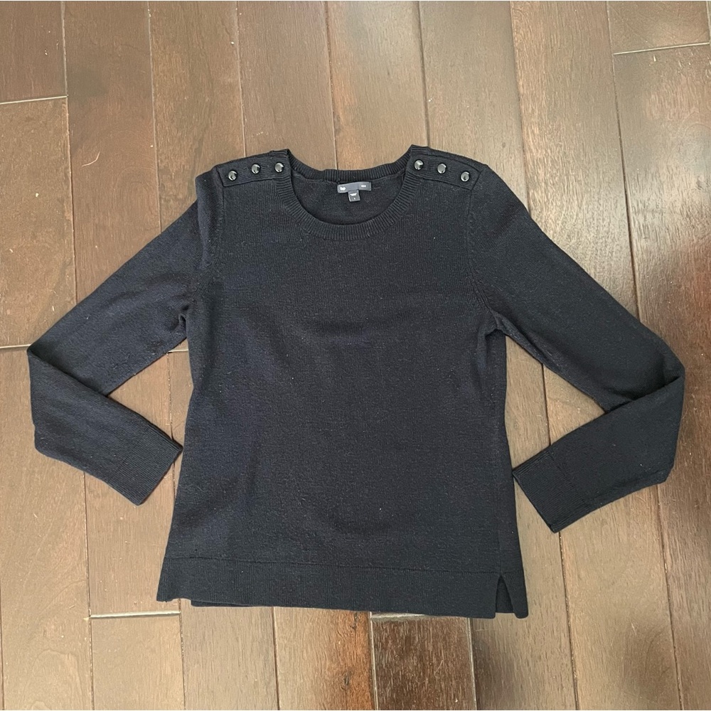 Gap Crewneck Sweater Pullover Top Womens Large Blue Buttons Lightweight